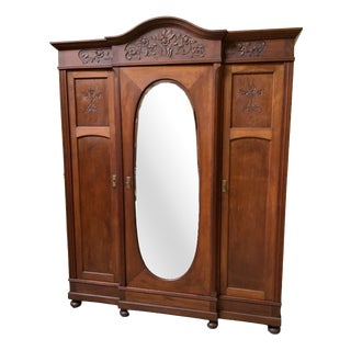 Antique Art Nouveau Wardrobe in Oak, 1890s For Sale