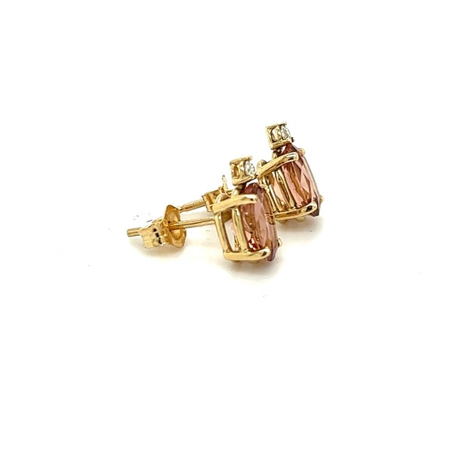 Traditional Natural Tourmaline Diamond Stud Earrings 14k Y Gold 1.76 TCW Certified For Sale - Image 3 of 7