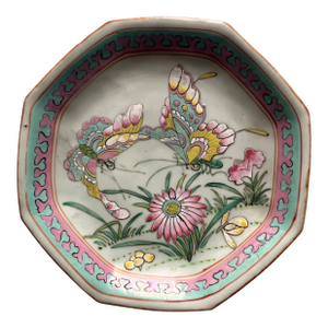Late 19th Century Chinese Ceramic Handpainted With Chrysanthemum & Butterfly Pedestal Bowl