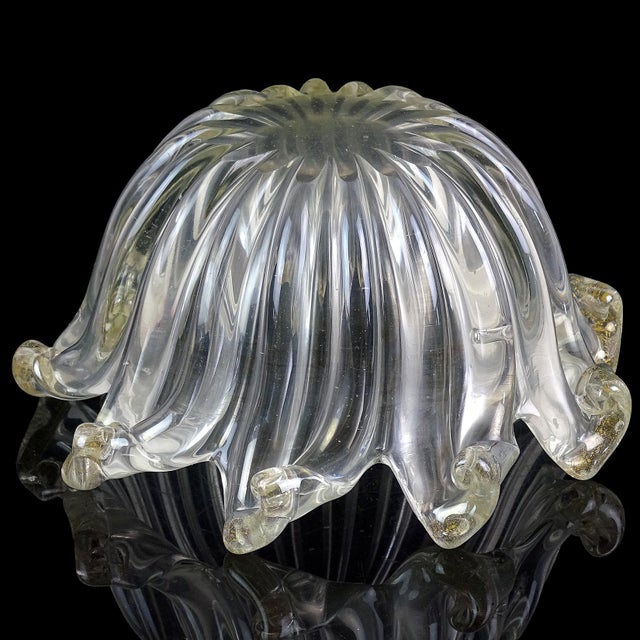 Vintage Barovier Toso Murano Iridescent Gold Flecks Italian Art Glass Scissor Cut Rim Bowl Catchall For Sale In Orlando - Image 6 of 6