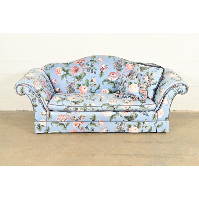 Baker Furniture English Traditional Floral Upholstered Roll Arm Camelback Sofa For Sale - Image 13 of 15