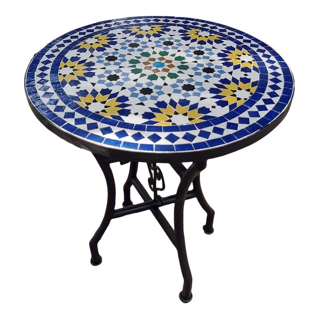 Round Blue Yelow Mosaic Table Moroccan Craftsheep For Sale