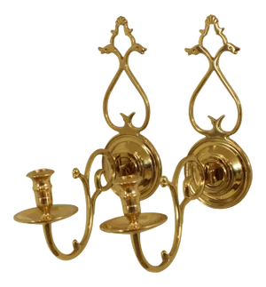 Colonial Williamsburg Restoration Virginia Metal Crafters Brass Candle Wall Sconces - a Pair