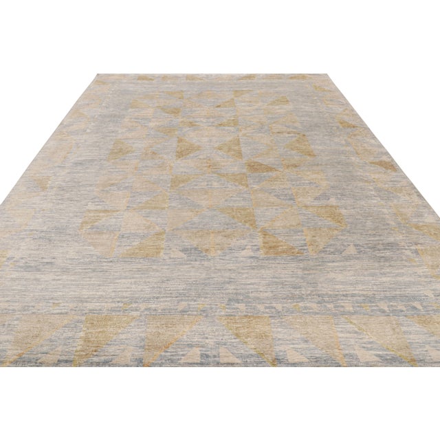 Contemporary Rug & Kilim’s Scandinavian Style Rug in Blue and Beige-Brown Geometric Patterns For Sale - Image 3 of 7