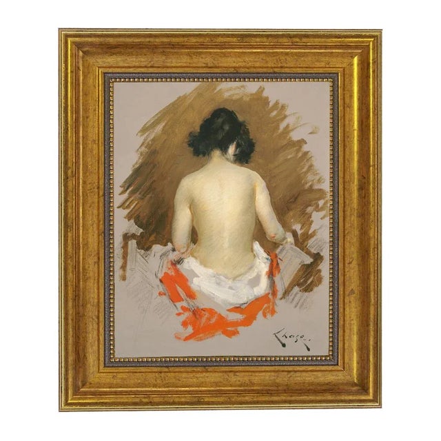 "Nude" Contemporary Reproduction Print on Canvas After William Merritt Chase, Gold Frame, 8 x 10 For Sale - Image 4 of 4