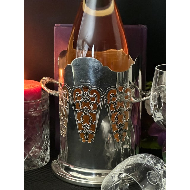 Early 20th Century Vintage English Silver Plated Pierced Wine Bottle Holder For Sale - Image 5 of 9