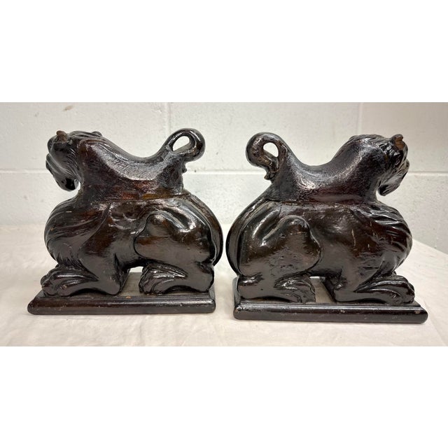 Pair of Antique 1800's Carved Wood Architectural Salvage Lion Sculpture Statue For Sale - Image 11 of 13