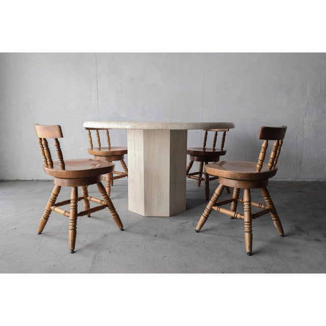 Farmhouse Set of 4 Low Back Colonial Windsor Swivel Chairs For Sale - Image 3 of 7