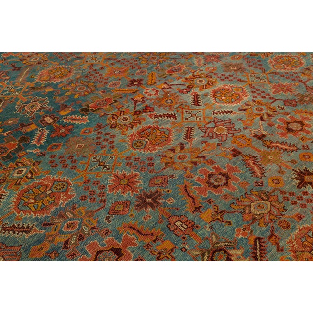 Antique Turkish Oushak Rug - Large Hand-Knotted With Muted Teal & Earth Tones For Sale - Image 9 of 11