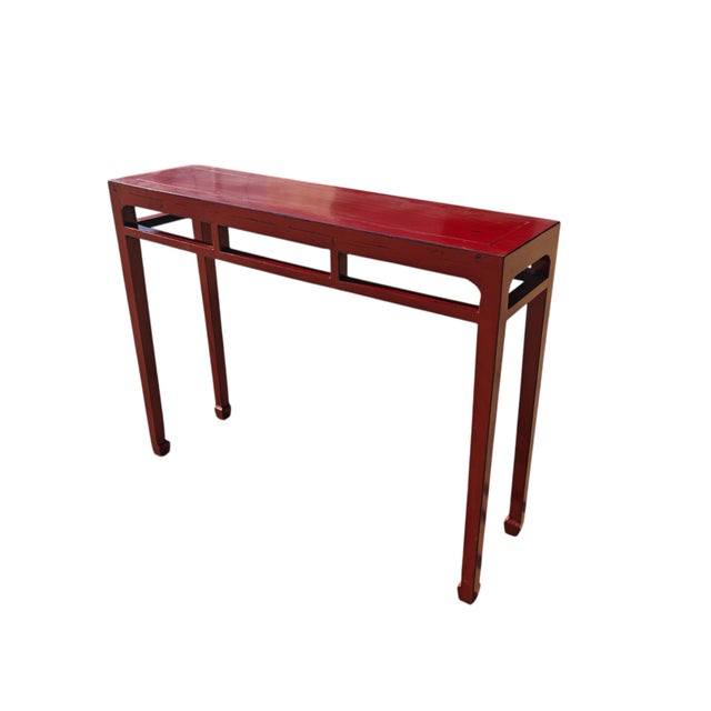 41" Long Hand Made Red Lacquer Console Table For Sale - Image 4 of 6