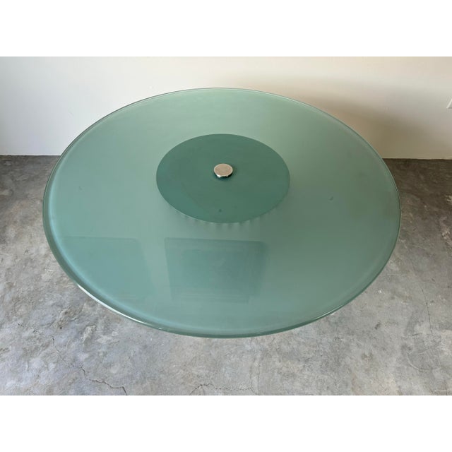 Metal 1980's Italian Postmodern Luigi Saccardo- Style Brushed Steel and Glass Top Round Dining Table/ Sold For Sale - Image 7 of 12
