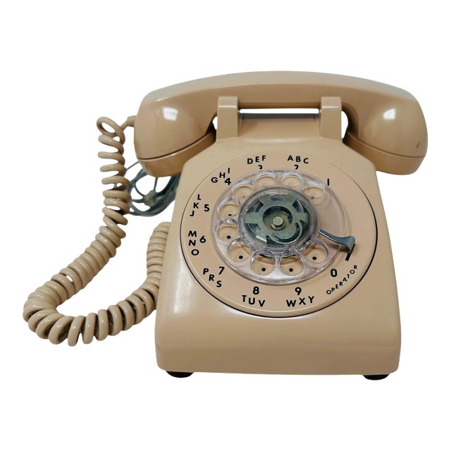 Vintage I T T Model 500 Beige Rotary Phone | Working 1983 Desk Telephone | Polished | Original Cords | Smooth Dial Movement For Sale