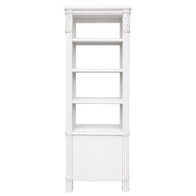 Pair of Petite White Lacquer Faux Bamboo & Wicker Étagère Cabinets For Sale - Image 9 of 9