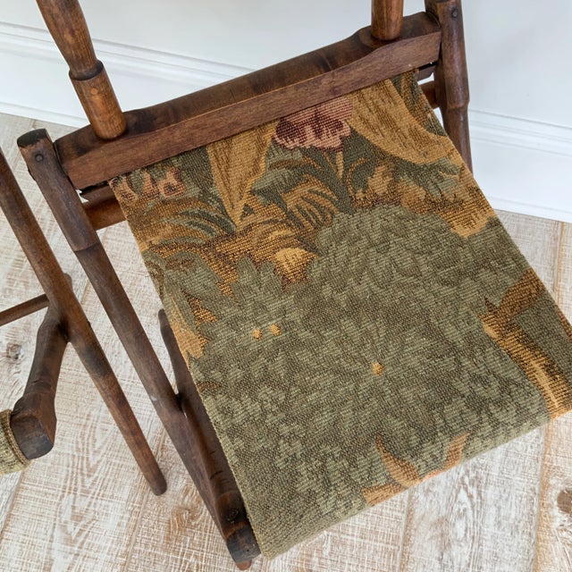 Antique Tapestry Folding Campaign Chairs - a Pair For Sale - Image 4 of 12