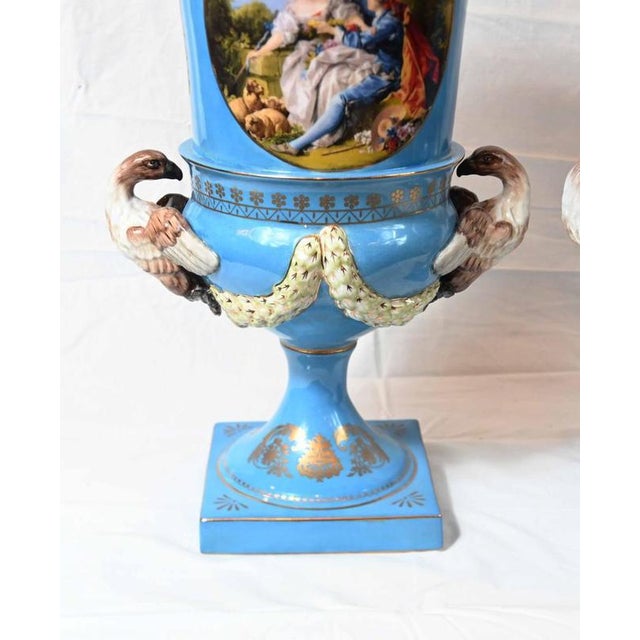 French Floral Porcelain Campana Urns in the style of Sevres, Set of 2 For Sale - Image 4 of 7