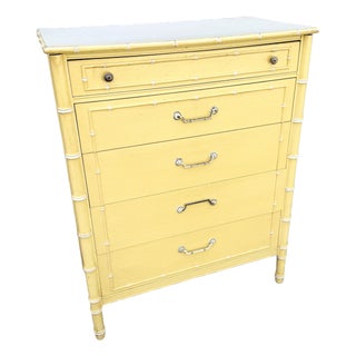 Vintage Coastal Faux Bamboo Highboy Dresser by Thomasville For Sale