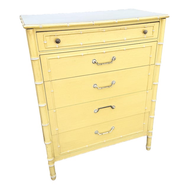 Vintage Coastal Faux Bamboo Highboy Dresser by Thomasville For Sale