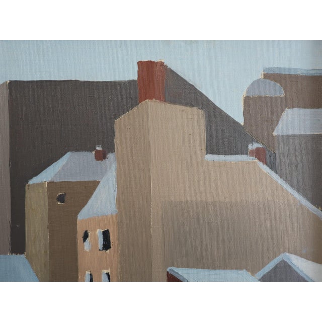 Mid-Century Modern 'Winter Rooftops' Vintage Swedish Abstract Cityscape Oil Painting, Framed For Sale - Image 10 of 11