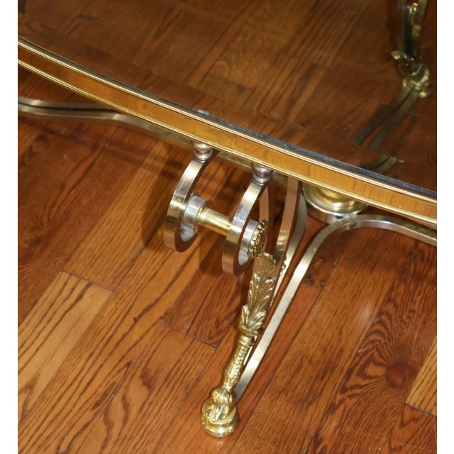 1980s Steel & Brass Glass Top Coffee Cocktail Table Attributed to Labarge For Sale - Image 11 of 11
