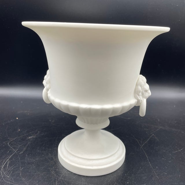 Neoclassical Neo Classical Matte White Blanc De Chine Lion Handled Urn With Flower Frog Royal Worcester For Sale - Image 3 of 8