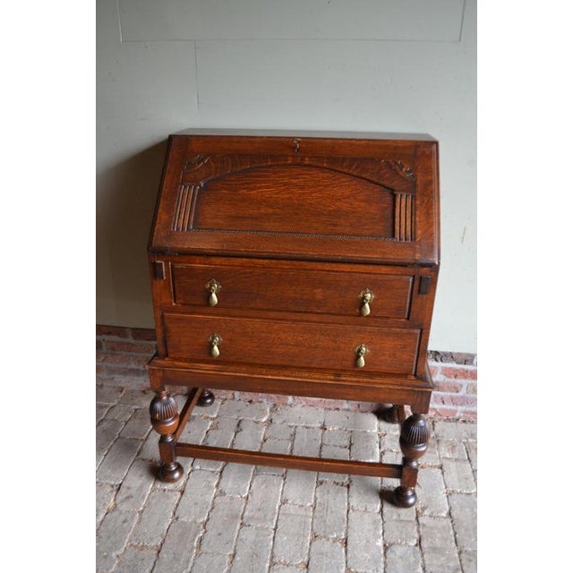 Antique Oak Ladies Secretaire For Sale - Image 11 of 13