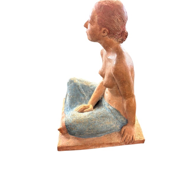 Original Signed O’Hare Figural Sculpture of Seated Woman in Blue Skirt For Sale In Greensboro - Image 6 of 10