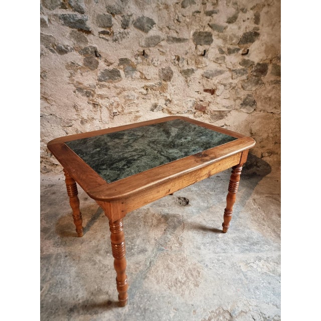 French Oak and Walnut Dining Table with Marble Top For Sale - Image 16 of 18