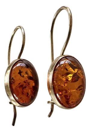 Gold Over Sterling Silver Amber Earrings