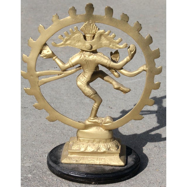 1970s Bright Brass Nataraja Dancing Shiva Sculpture on Wooden Base – 8" For Sale - Image 16 of 17