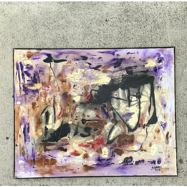This compelling original work by contemporary artist A. Arbel is a masterful study in abstract expressionism and textural...