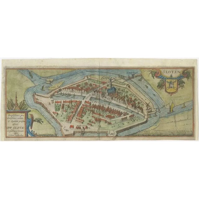 Bird’s-Eye View of Sloten in Friesland by Nicolaes van Geelkercken, ca. 1616 This captivating hand-colored engraving...