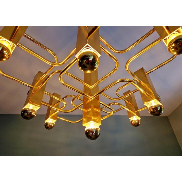 Geometric Brass Chandelier by Gaetano Sciolari for Boulanger, 1970s For Sale - Image 12 of 14