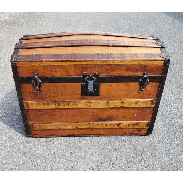 Early 20th Century American Rolling pine Blanket Trunk with leather handles. Measures 29" in width, 16" in depth and...