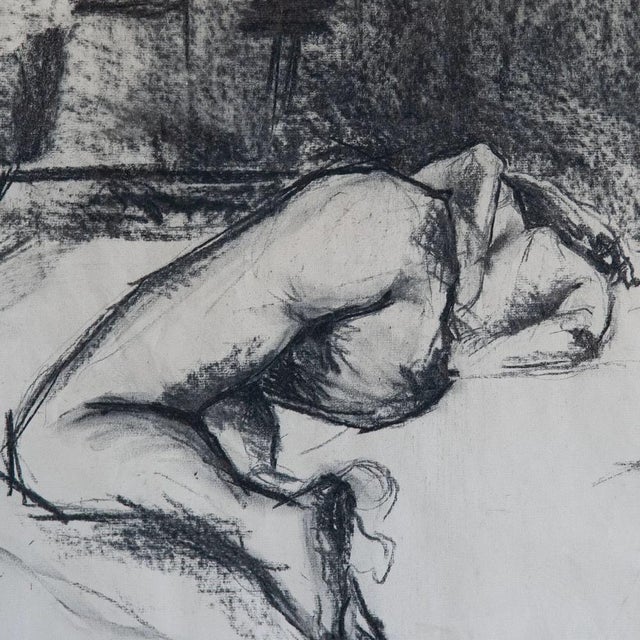 Reclining Nude Figure, Charcoal Drawing, 1950s For Sale - Image 4 of 6