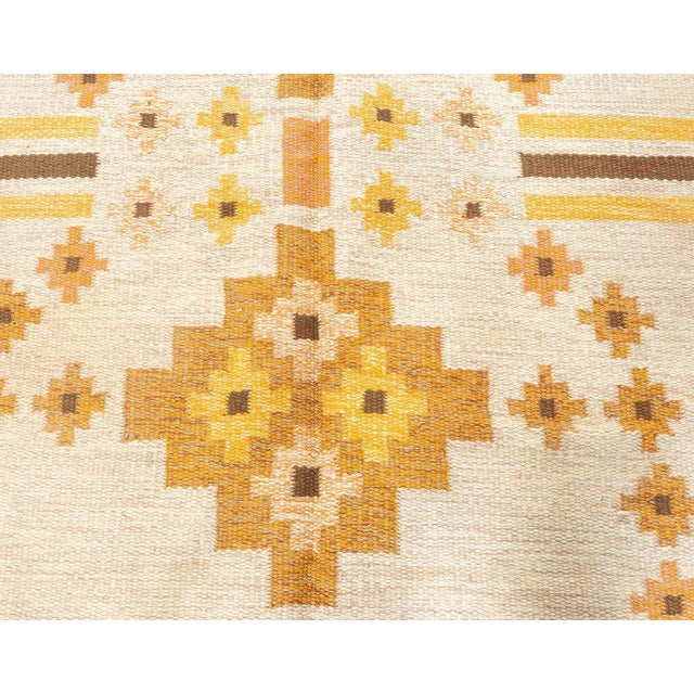 Swedish Flat Weave Rug by Mary Sandberg Size: 5'5" × 8'2" (165 × 248 cm) A stunning example of Swedish textile artistry,...