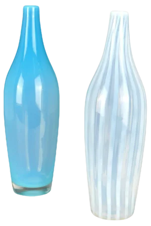 Hand Blown Vases in Blue and White by Leerdam, 1960s, Set of 2