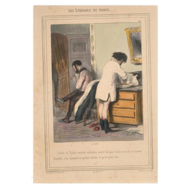 Amusing original colored lithograph with pouchoir details. Beautiful satiric illustration by the French draftsman Paul...