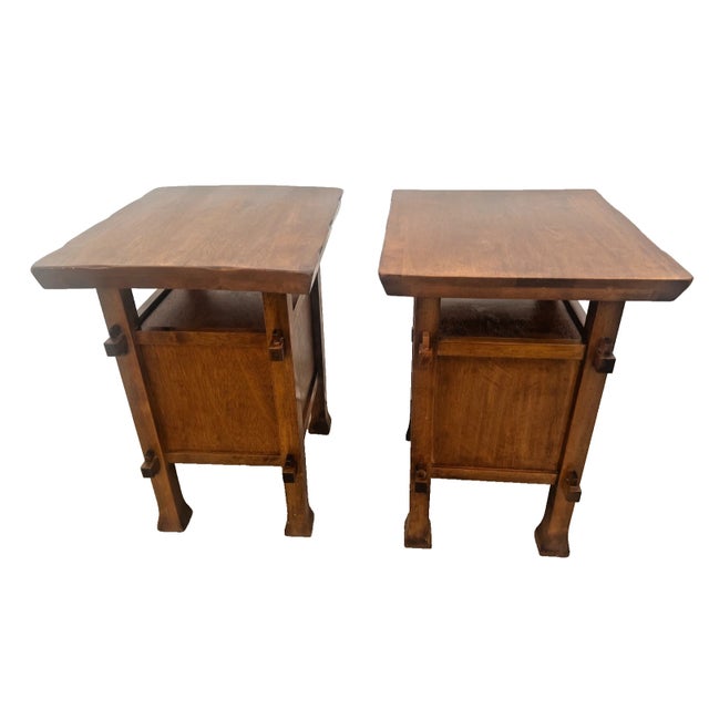 1990s Pair of Craftsman Mission Style Nightstands Side Tables Bottom Cabinet Center Shelf For Sale In Palm Springs - Image 6 of 11