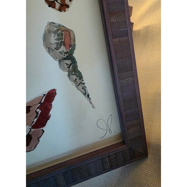 Limited edition print on archival paper depicting butterflies and seashells Signed by artist Custom framed with museum glass