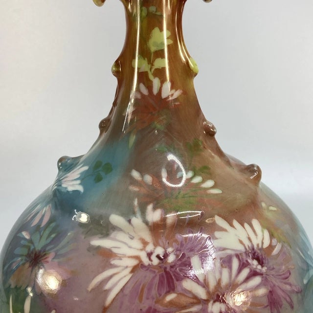 Art Deco Vintage Lenox Art Deco Vase Iridescent Hand Painted Porcelain 16 in Wreath Mark For Sale - Image 3 of 16