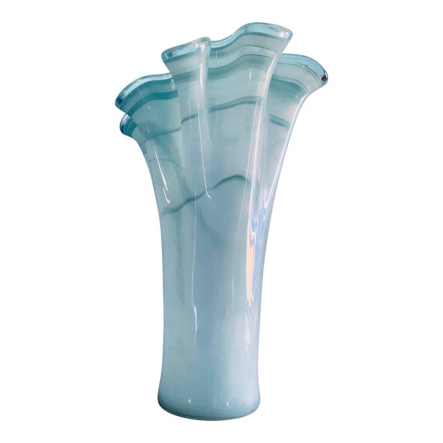 1950s Mid-Century Modern Murano Style Frosted Sea Blue Vase For Sale