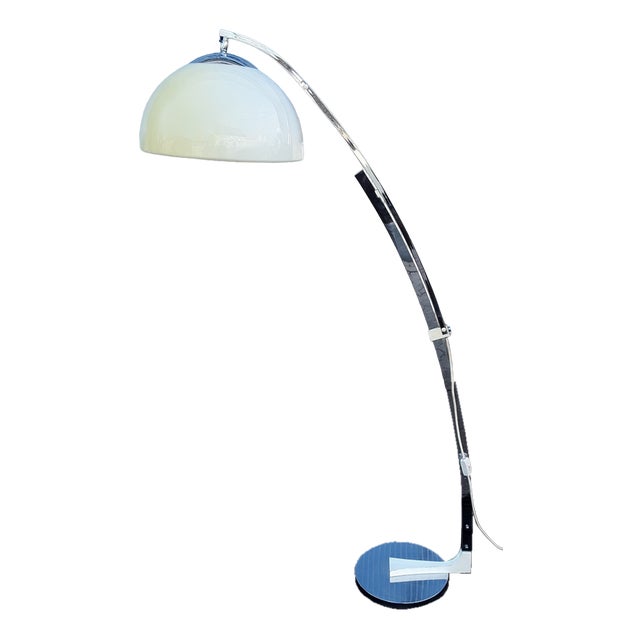 Large Vintage Chrome-Plated Arch Lamp with Cream Foot and Cream Plastic Shade from Sölken Leuchten, Germany, 1960s For Sale