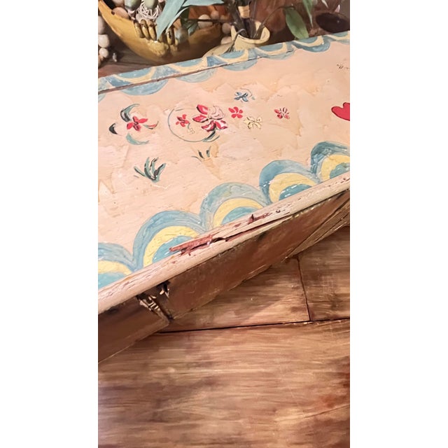 Rare Vintage Hand-Painted Wooden Folk Art Lift-Top Chest Trunk For Sale - Image 12 of 12
