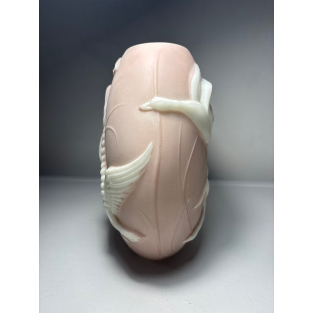 Phoenix Glass Stunning Phoenix Glass Flying Geese Cameo Vase Raised Relief Geese Flying White Pink Art Deco For Sale - Image 4 of 9