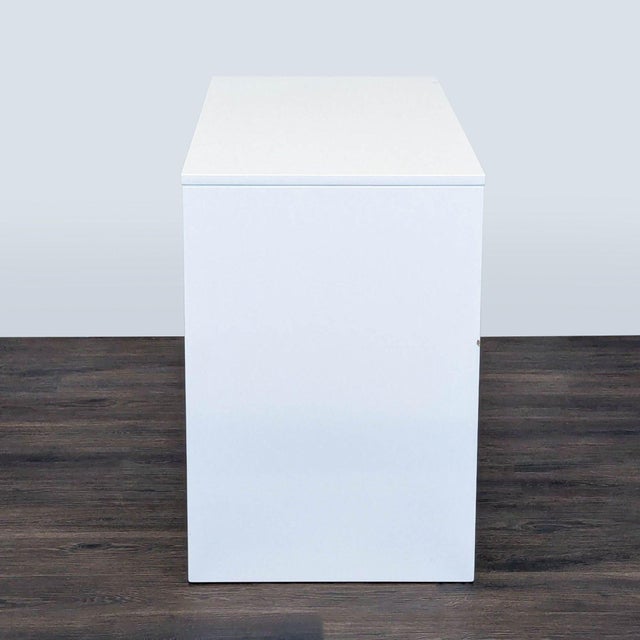 Cb2 Runway Modern White Desk With Two Drawers – Minimalist Home Office Desk For Sale In San Francisco - Image 6 of 8
