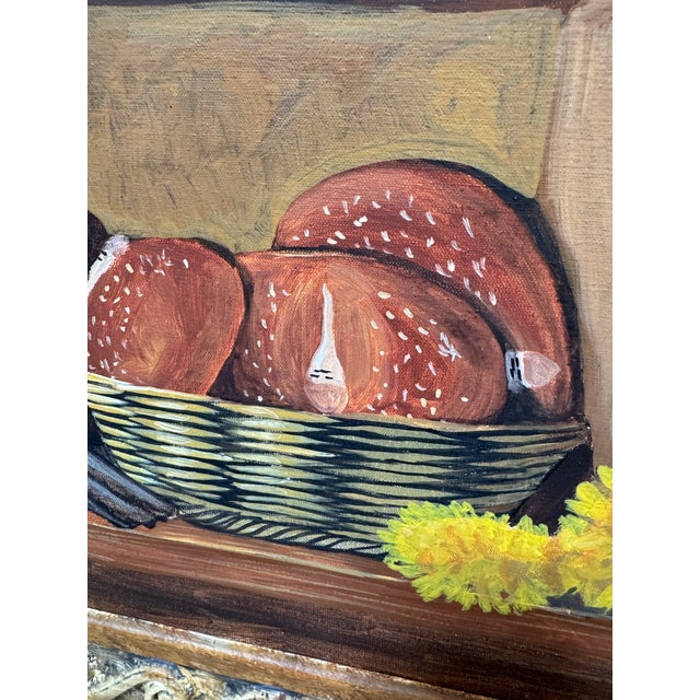 Wood Original Acrylic Painting of Marigold Cupboard, Signed Circa 1990's For Sale - Image 7 of 12