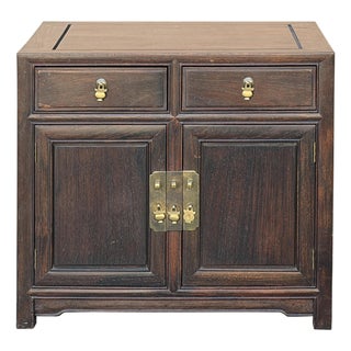 Vintage Brown Wood Patina Deep Wide Side End Table Nightstand Cabinet For Sale