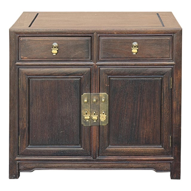 Vintage Brown Wood Patina Deep Wide Side End Table Nightstand Cabinet For Sale