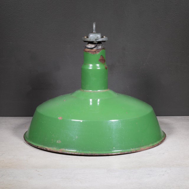Benjamin 16" Enameled Porcelain Green Industrial Pendant Lights c.1950-Set of Two For Sale - Image 11 of 11