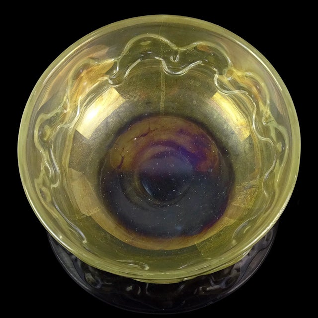 Gold Vintage Murano Seguso Vetri d'Arte Flavio Poli Gold Flecks Iridescent Italian Art Glass Wave Design Bowl For Sale - Image 8 of 12